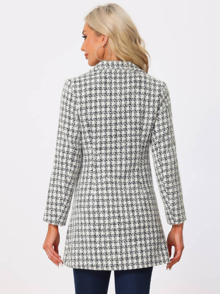 Allegra K - Manteau élégant en tweed à carreaux à double boutonnage