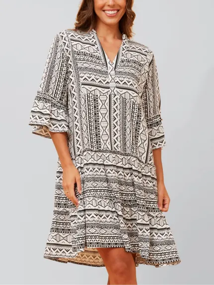 Annick - Louise Dress Geo Aztec Print V-Neck