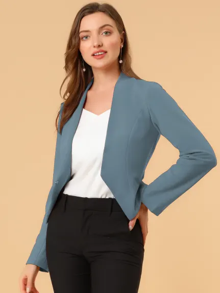 Allegra K- Suit Collarless Cropped Blazer Jacket