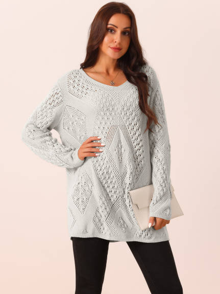 Seta T - V Neck Hollow Cable Knit Sweater