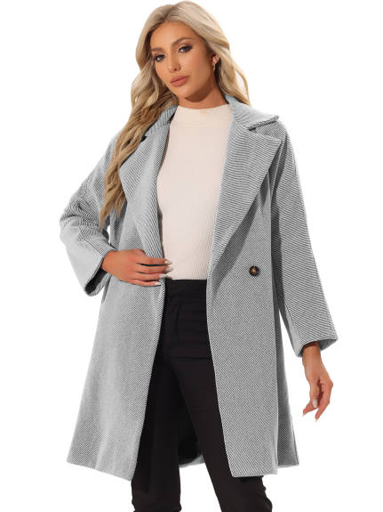 Allegra K- Notch Lapel Collar Double Breast Coat