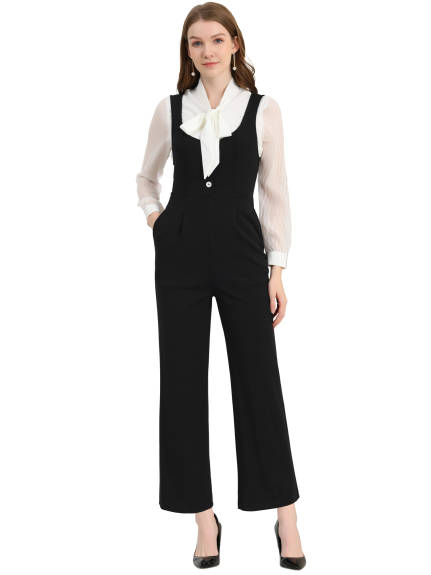 Allegra K - High Waist Wide Leg Pants Work Jumpsuit