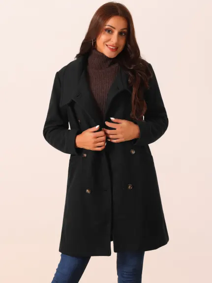 Allegra K - Double Breasted Winter Outwear Peacoat