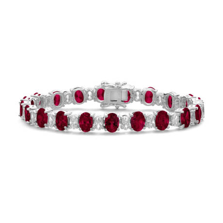 Genevive Sterling Silver with Oval Colored & Clear Cubic Zirconia Tennis Bracelet