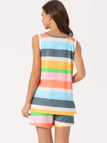 cheibear - Rainbow Stripe Lounge Outfits with Pockets