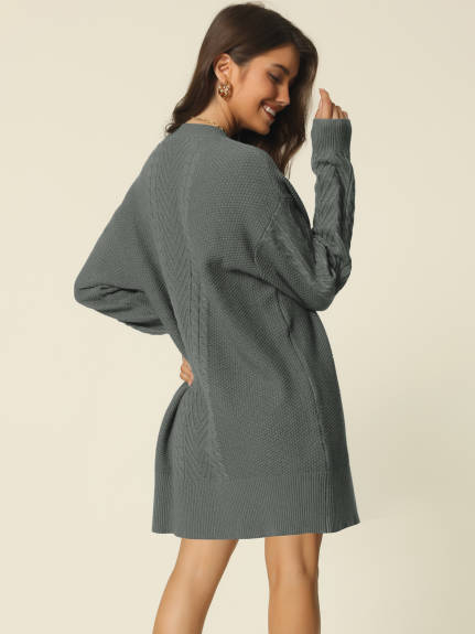 Allegra K- Textured Long Sleeve Above Knee Sweater Dress