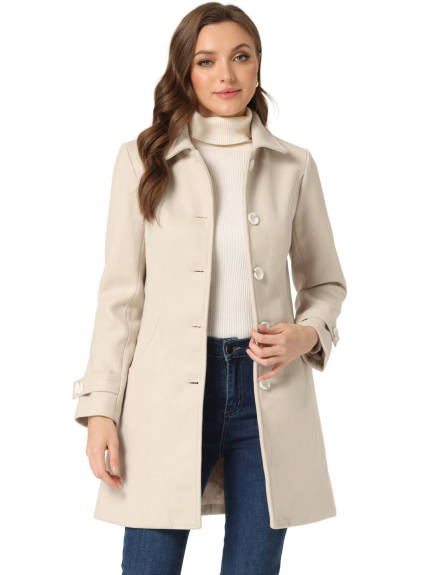 Allegra K- Peter Pan Collar Outwear Trench Peacoat