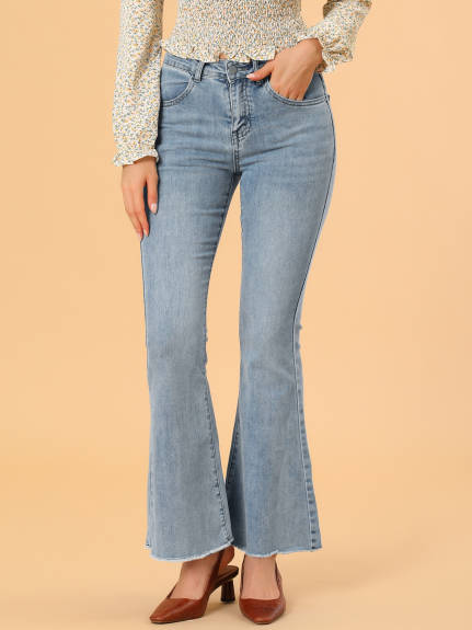 Allegra K- High Waist Slash Pocket Wide Leg Denim Jeans