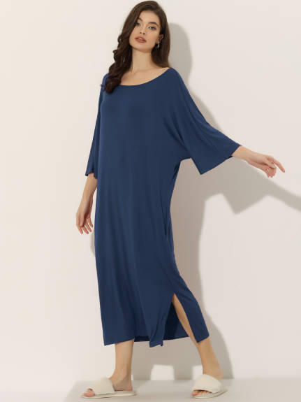 cheibear - 3/4 Sleeve Nightgown Long Sleep Shirt