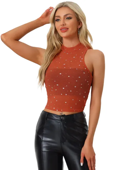 Allegra K- Star Mesh See Through Tank Top