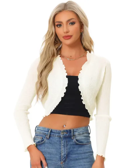 Allegra K- Crop Knit Open Front Cardigan