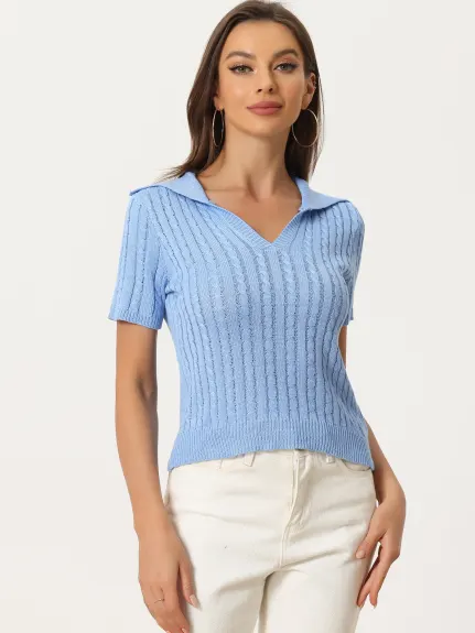 Allegra K- Collared V Neck Knit Polo Sweater