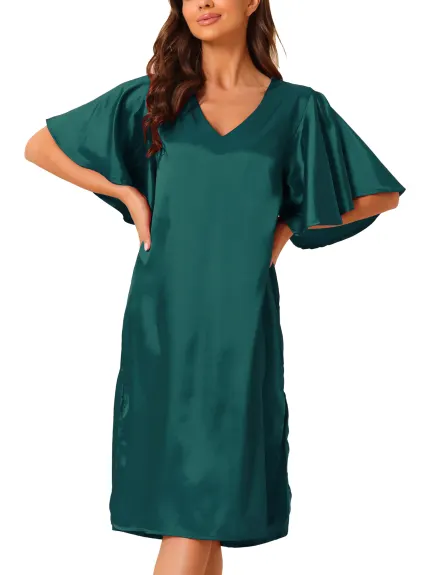 cheibear - Flare Bell Sleeve Satin Nightgown