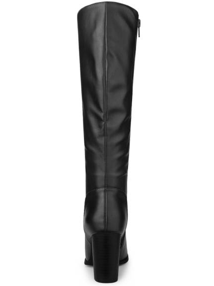 Allegra K- Round Toe Block Heel Faux Leather Knee Boots