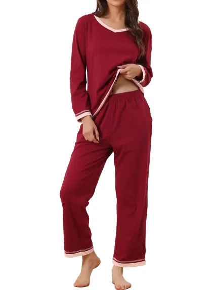 cheibear - Top and Pants Pajama Set with Pocket