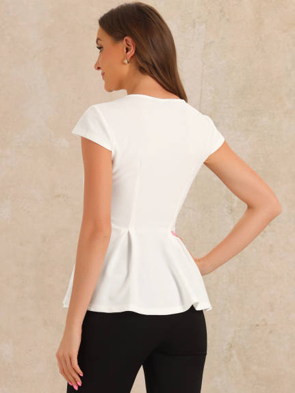 Allegra K - Round Neck Workwear Peplum Top