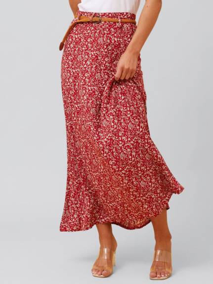 Annick - Cassie Long Skirt Ditsy Print Belt Included