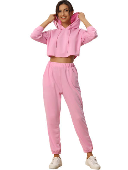 cheibear - Crop Hoodies Long Jogger Loungwear Set