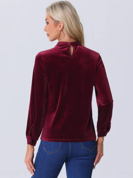 Allegra K - Stand Collar Long Sleeve Velvet Top