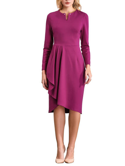 Hobemty - Faux Wrap Elegant Ruffle Dress