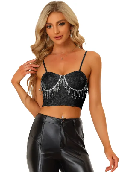 Allegra K - Glitter Crop Cami Tube Top