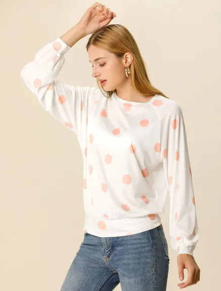 Allegra K- Long Sleeve Blouse Casual Polka Dots Top