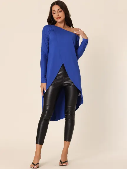 Allegra K- One Shoulder High Low Asymmetrical Irregular Hem Top