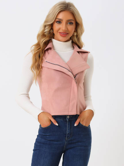 Allegra K - Faux Suede Vest Sleeveless Biker Jacket