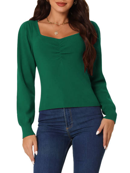 Allegra K - Solid Square Neck Ribbed Knit Sweater