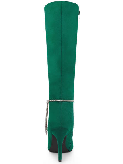 Allegra K - Rhinestone Stiletto Heels Knee High Boots