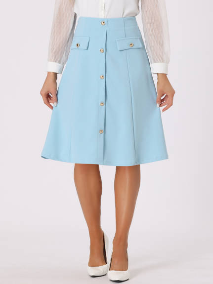 Allegra K- Button A-Line Knee Length Skirt