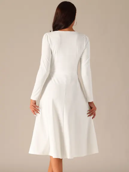 Allegra K - Robe Midi Évasée à Encolure en Faux Cache-Cœur