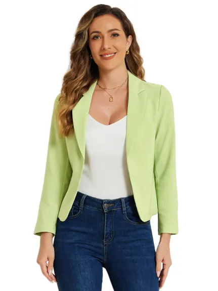 Allegra K- Open Front Casual Crop Suit Blazer Jacket