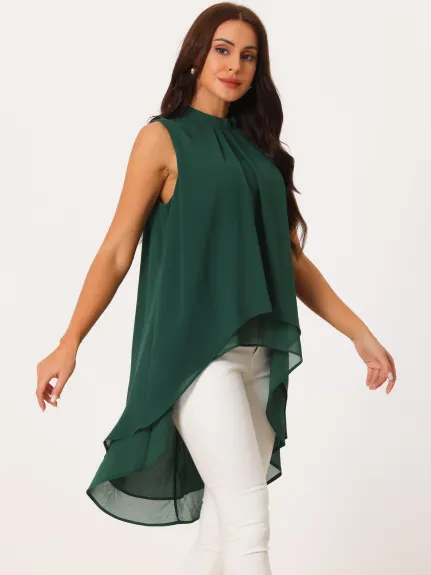 Allegra K- Tie Back Mock Neck Flowy Tops