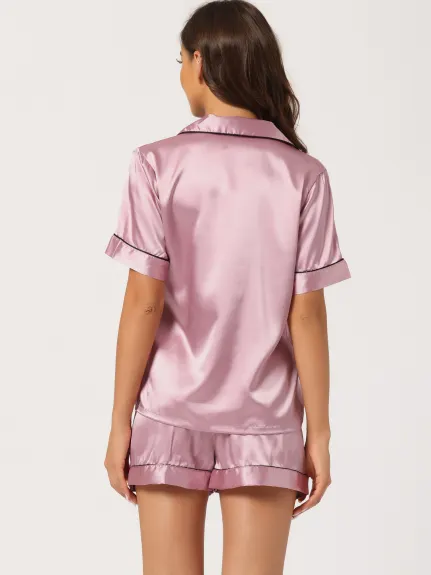 cheibear - Satin Pajamas with Shorts Lounge Set