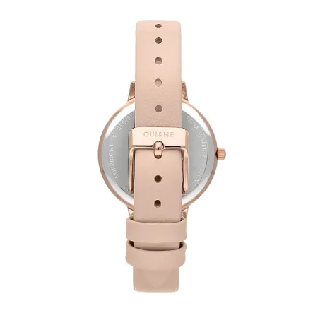 OUI & ME-Fleurette 34 mm 3 aiguilles boîtier en or jaune cadran argenté avec bracelet en cuir recyclé fleur rose