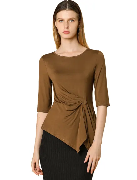 Allegra K- Asymmetrical Ruched Top Half Sleeve Blouse