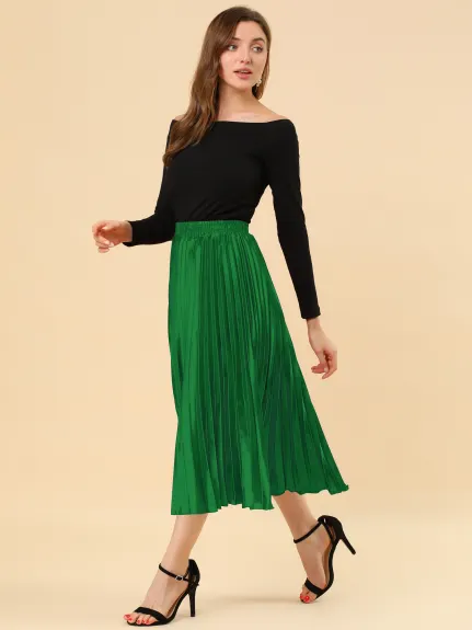 Allegra K - Elastic Waist Accordion Pleated Midi Skirt