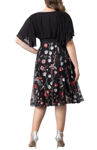 Kiyonna Lillian Embroidered Mesh Midi Cocktail Dress (Plus Size)