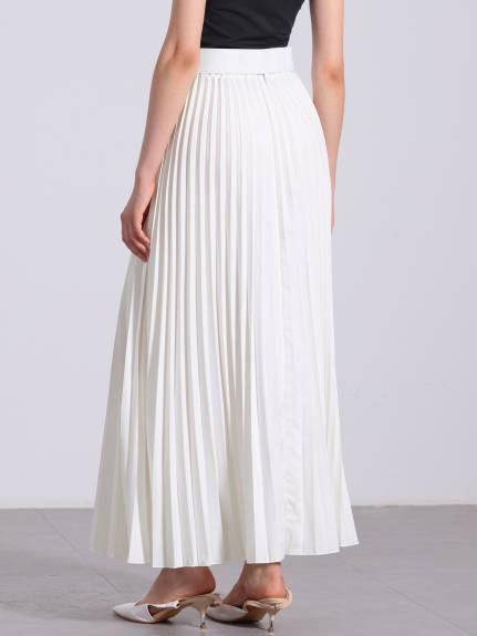 Allegra K - Elastic High Waist Maxi Pleated Skirt