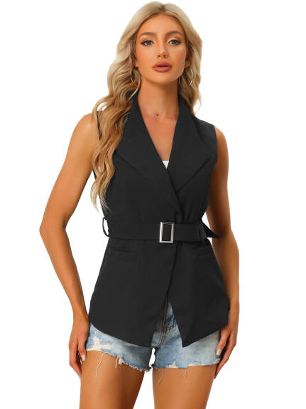 Allegra K- Sleeveless Blazer Shawl Collar Belted Jacket