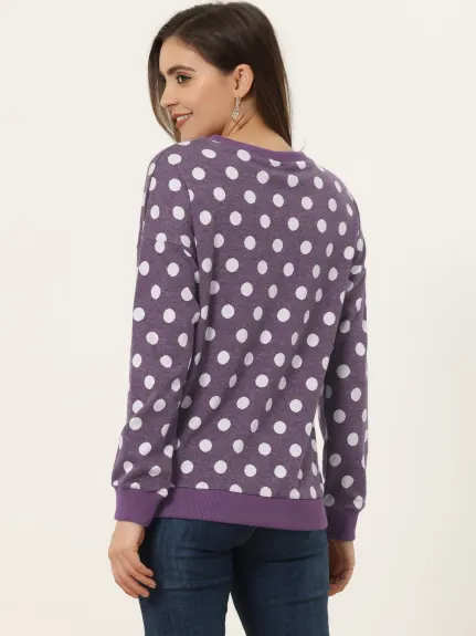 Allegra K- Knitted Pullover Top Polka Dots Sweater