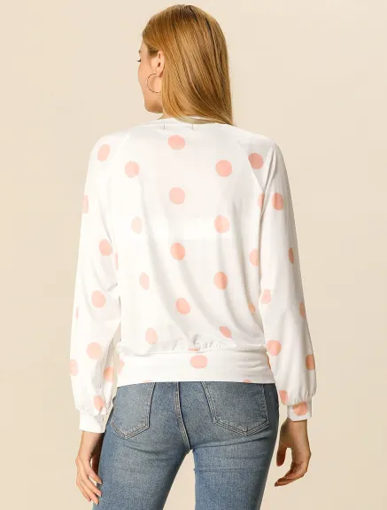 Allegra K- Long Sleeve Blouse Casual Polka Dots Top