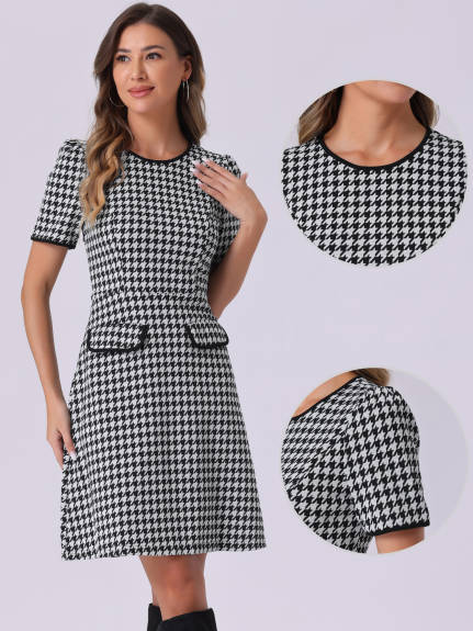 Allegra K - Houndstooth Plaid A-Line Dress