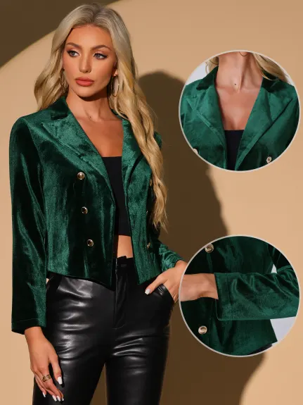 Allegra K - Notch Lapel Open Front Velvet Jacket