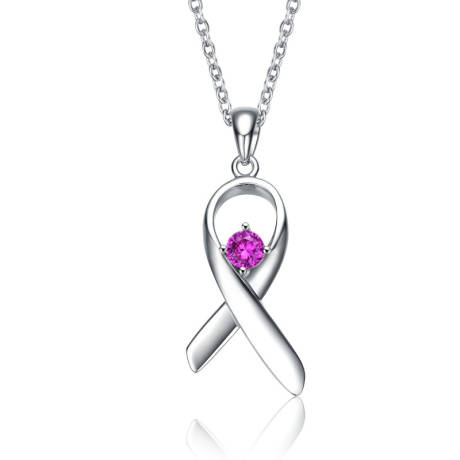 Rachel Glauber White Gold Plated Purple Stone in Ribbon Pendant Necklace