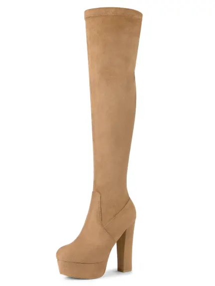 Allegra K - Platform Block Heel Over Knee High Boots