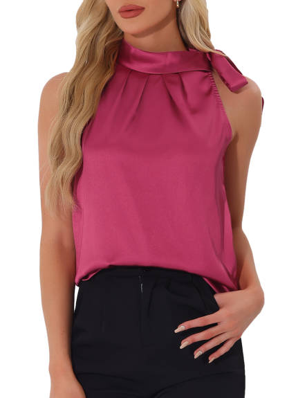 Allegra K - Satin Sleeveless Tie Neck Work Blouse