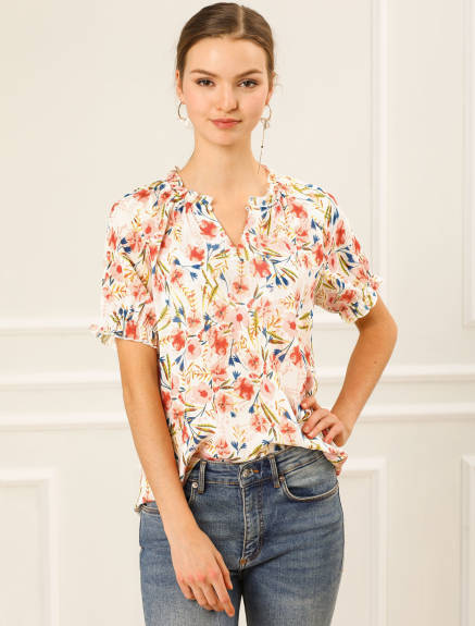 Allegra K- Short Sleeve Floral Blouse 2-Pack