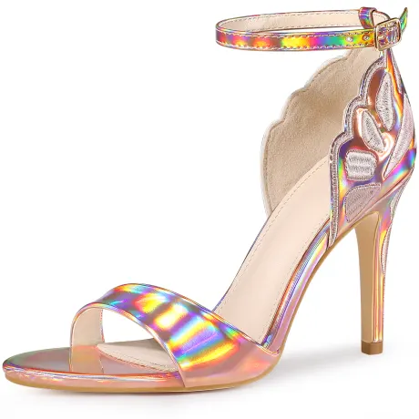 Allegra K- Butterfly Stiletto Heels Metallic Sandals